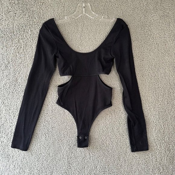 Garage Tops - Garage Bodysuit Women's Small Black Long Sleeve Scoop Neck Seamless Cut Out
